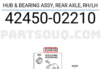 Toyota 4245002210 HUB & BEARING ASSY, REAR AXLE, RH/LH