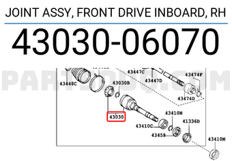 Toyota 4303006070 JOINT ASSY, FRONT DRIVE INBOARD, RH