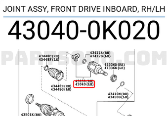 Toyota 430400K020 JOINT ASSY, FRONT DRIVE INBOARD, RH/LH