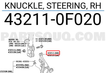 Toyota 432110F020 KNUCKLE, STEERING, RH