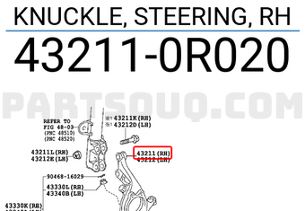 Toyota 432110R020 KNUCKLE, STEERING, RH