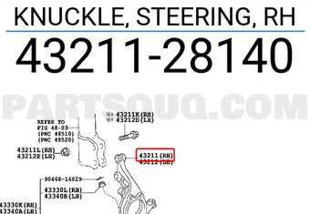 Toyota 4321128140 KNUCKLE, STEERING, RH