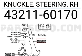 Toyota 4321160170 KNUCKLE, STEERING, RH