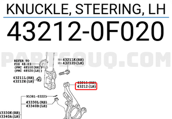 Toyota 432120F020 KNUCKLE, STEERING, LH