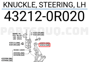 Toyota 432120R020 KNUCKLE, STEERING, LH