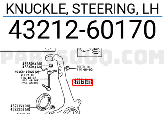 Toyota 4321260170 KNUCKLE, STEERING, LH