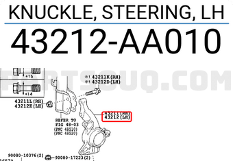 Toyota 43212AA010 KNUCKLE, STEERING, LH