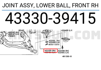 Toyota 4333039415 JOINT ASSY, LOWER BALL, FRONT RH