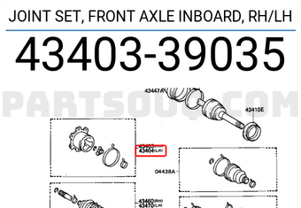 Toyota 4340339035 JOINT SET, FRONT AXLE INBOARD, RH/LH