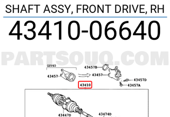 Toyota 4341006640 SHAFT ASSY, FRONT DRIVE, RH