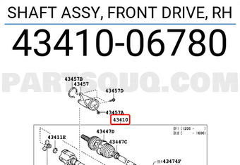Toyota 4341006780 SHAFT ASSY, FRONT DRIVE, RH