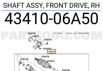 Toyota 4341006A50 SHAFT ASSY, FRONT DRIVE, RH