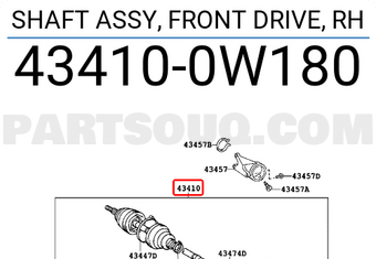 Toyota 434100W180 SHAFT ASSY, FRONT DRIVE, RH