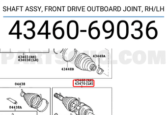 Toyota 4346069036 SHAFT ASSY, FRONT DRIVE OUTBOARD JOINT, RH/LH