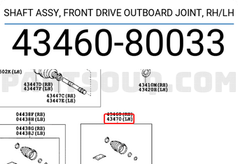 Toyota 4346080033 SHAFT ASSY, FRONT DRIVE OUTBOARD JOINT, RH/LH