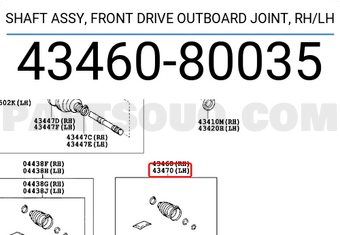 Toyota 4346080035 SHAFT ASSY, FRONT DRIVE OUTBOARD JOINT, RH/LH