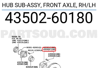 Toyota 4350260180 HUB SUB-ASSY, FRONT AXLE, RH/LH
