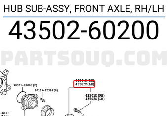 Toyota 4350260200 HUB SUB-ASSY, FRONT AXLE, RH/LH