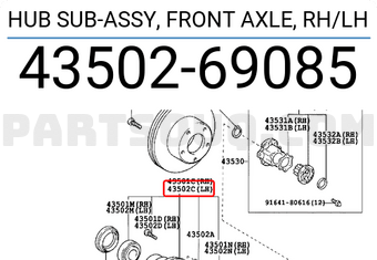 Toyota 4350269085 HUB SUB-ASSY, FRONT AXLE, RH/LH
