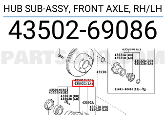 Toyota 4350269086 HUB SUB-ASSY, FRONT AXLE, RH/LH