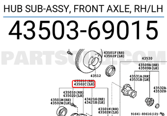Toyota 4350369015 HUB SUB-ASSY, FRONT AXLE, RH/LH