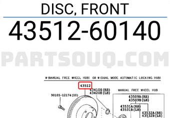 Toyota 4351260140 DISC, FRONT