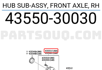 Toyota 4355030030 HUB SUB-ASSY, FRONT AXLE, RH