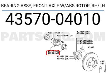 Toyota 4357004010 BEARING ASSY, FRONT AXLE W/ABS ROTOR, RH/LH