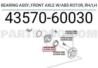 Toyota 4357060030 BEARING ASSY, FRONT AXLE W/ABS ROTOR, RH/LH