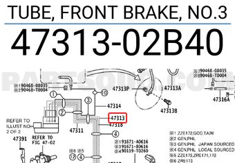 Toyota 4731302B40 TUBE, FRONT BRAKE, NO.3