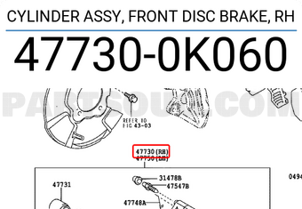 Toyota 477300K060 CYLINDER ASSY, FRONT DISC BRAKE, RH