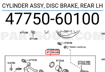 Toyota 4775060100 CYLINDER ASSY, DISC BRAKE, REAR LH