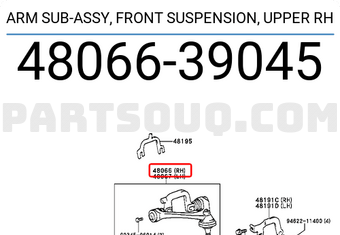 Toyota 4806639045 ARM SUB-ASSY, FRONT SUSPENSION, UPPER RH