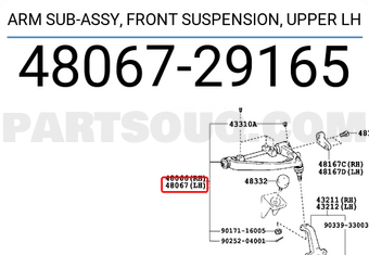Toyota 4806729165 ARM SUB-ASSY, FRONT SUSPENSION, UPPER LH