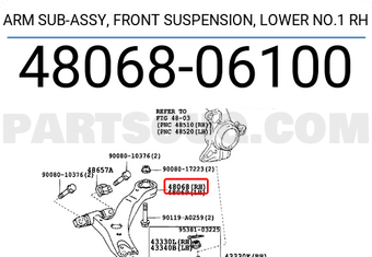 Toyota 4806806100 ARM SUB-ASSY, FRONT SUSPENSION, LOWER NO.1 RH