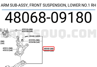Toyota 4806809180 ARM SUB-ASSY, FRONT SUSPENSION, LOWER NO.1 RH