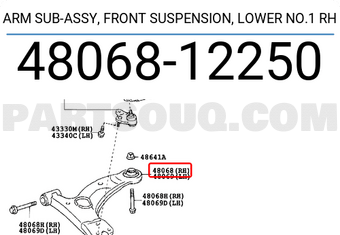 Toyota 4806812250 ARM SUB-ASSY, FRONT SUSPENSION, LOWER NO.1 RH