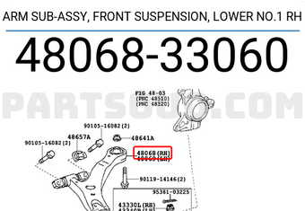 Toyota 4806833060 ARM SUB-ASSY, FRONT SUSPENSION, LOWER NO.1 RH
