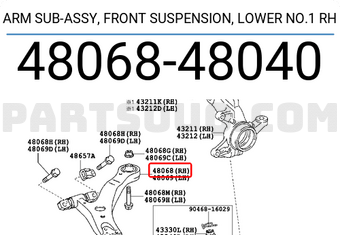 Toyota 4806848040 ARM SUB-ASSY, FRONT SUSPENSION, LOWER NO.1 RH