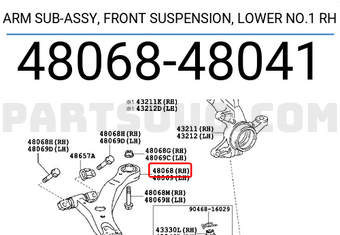 Toyota 4806848041 ARM SUB-ASSY, FRONT SUSPENSION, LOWER NO.1 RH