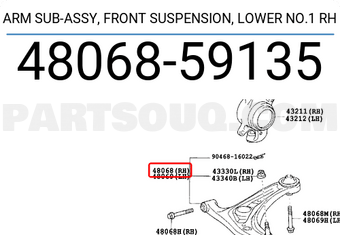 Toyota 4806859135 ARM SUB-ASSY, FRONT SUSPENSION, LOWER NO.1 RH