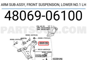 Toyota 4806906100 ARM SUB-ASSY, FRONT SUSPENSION, LOWER NO.1 LH