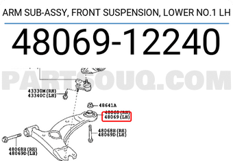 Toyota 4806912240 ARM SUB-ASSY, FRONT SUSPENSION, LOWER NO.1 LH