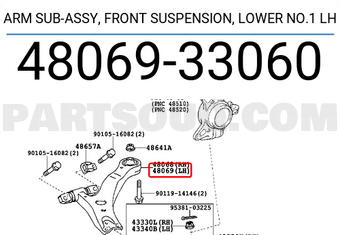 Toyota 4806933060 ARM SUB-ASSY, FRONT SUSPENSION, LOWER NO.1 LH