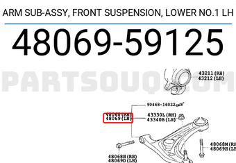 Toyota 4806959125 ARM SUB-ASSY, FRONT SUSPENSION, LOWER NO.1 LH