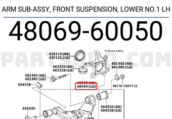 Toyota 4806960050 ARM SUB-ASSY, FRONT SUSPENSION, LOWER NO.1 LH