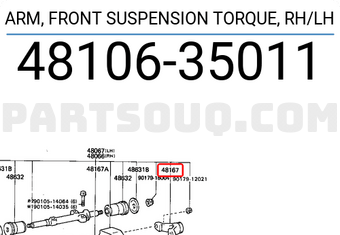 Toyota 4810635011 ARM, FRONT SUSPENSION TORQUE, RH/LH