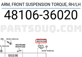 Toyota 4810636020 ARM, FRONT SUSPENSION TORQUE, RH/LH