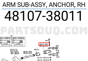 Toyota 4810738011 ARM SUB-ASSY, ANCHOR, RH