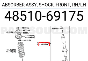 Toyota 4851069175 ABSORBER ASSY, SHOCK, FRONT, RH/LH